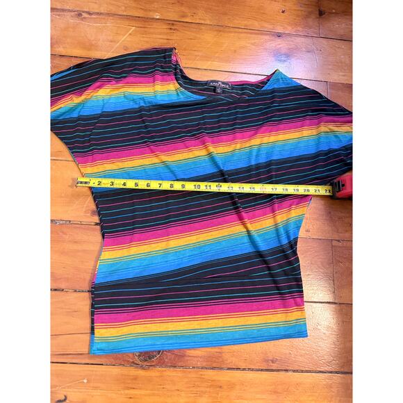 Almost Famous Womens L Multicolor Striped Batwing Dolman Cut Out Sleeve Top - Picture 6 of 6